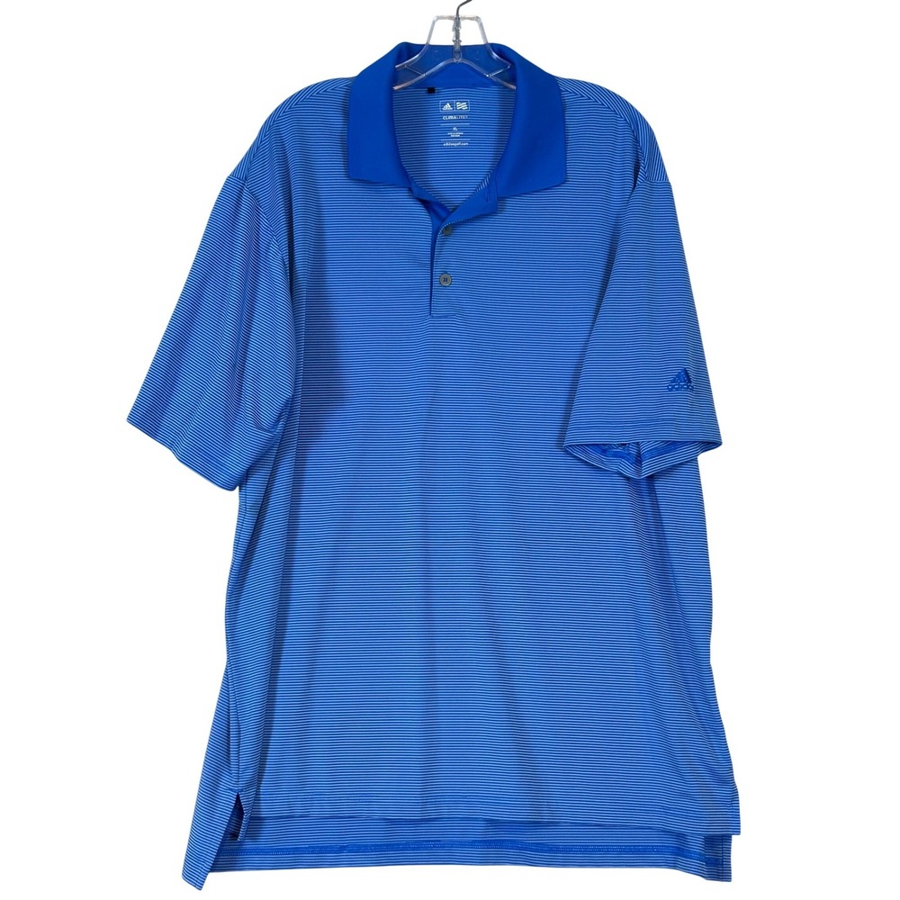 Adidas Golf Climalite Polo Shirt Mens XL Blue Striped Short Sleeve RN 88387